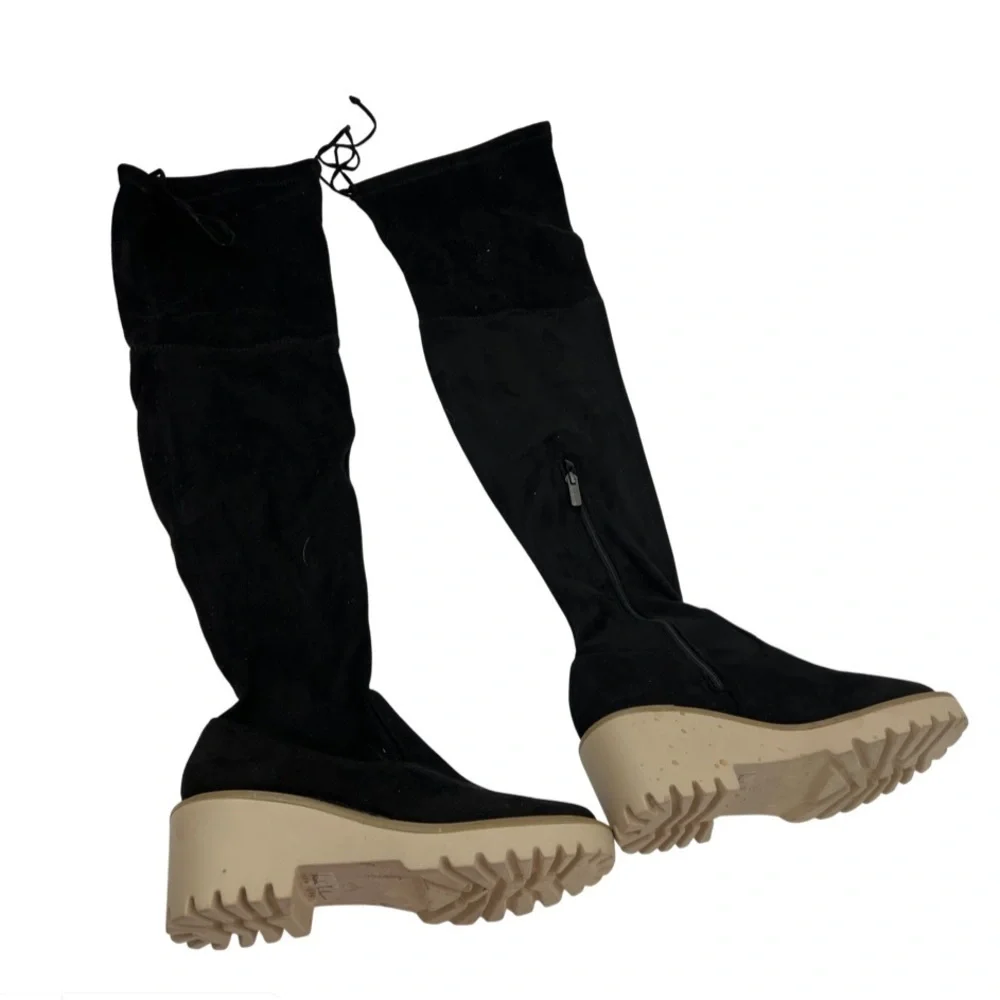 Nicole Miller Black Faux Suede Over the Knee Boots Size 6.5